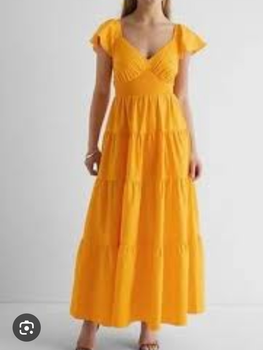 Express Bright Yellow Flutter-Sleeve Tiered Maxi Dress